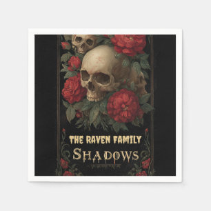 Dark Gothic Art with Skull, Roses, and Custom Text Napkins