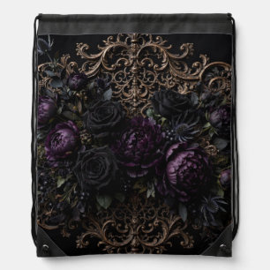 Dark Gothic Baroque Black Roses Placemat  Drawstring Bag
