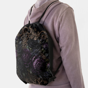 Dark Gothic Baroque Black Roses Placemat  Drawstring Bag