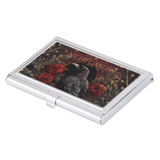 Dark Gothic Beauty Red Roses Black Crow Raven Bird Business Card Case