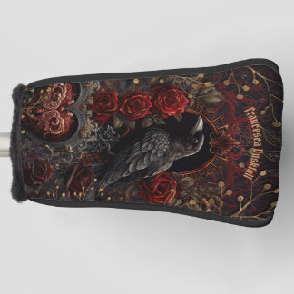 Dark Gothic Beauty Red Roses Black Crow Raven Bird Golf Head Cover