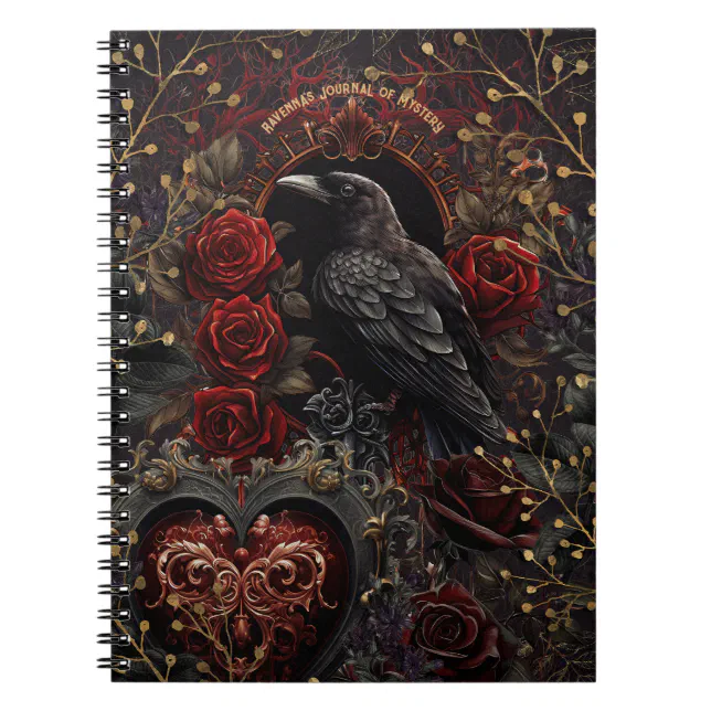 Dark Gothic Beauty Red Roses Black Crow Raven Bird Notebook | Zazzle