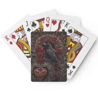 Dark Gothic Beauty Red Roses Black Crow Raven Bird Poker Cards