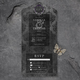 Dark Gothic Black Damask Dinner All In One Invitation