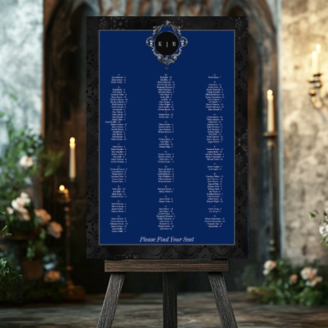 Dark Gothic Black Floral Satin Damask Blue Seating Foam Board (Creator Uploaded)