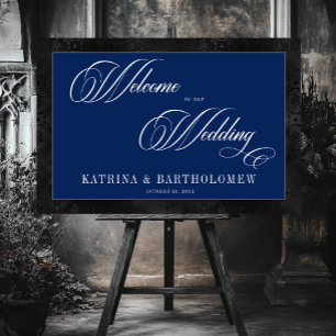 Dark Gothic Black Floral Satin Damask Blue Welcome Foam Board