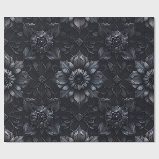 Dark Gothic Black Floral Wrapping Paper (Flat)