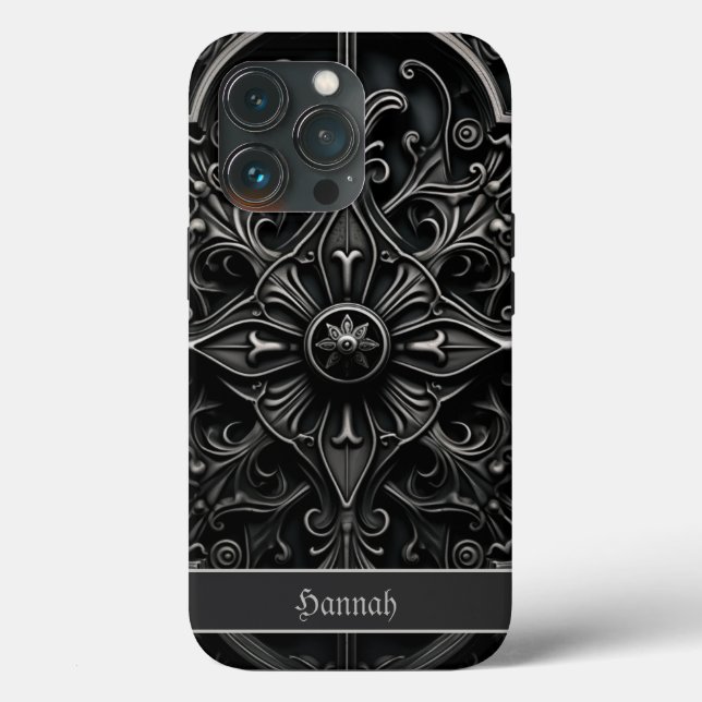 Dark Gothic Black & Gray Filigree Medallion Case-Mate iPhone Case (Back)