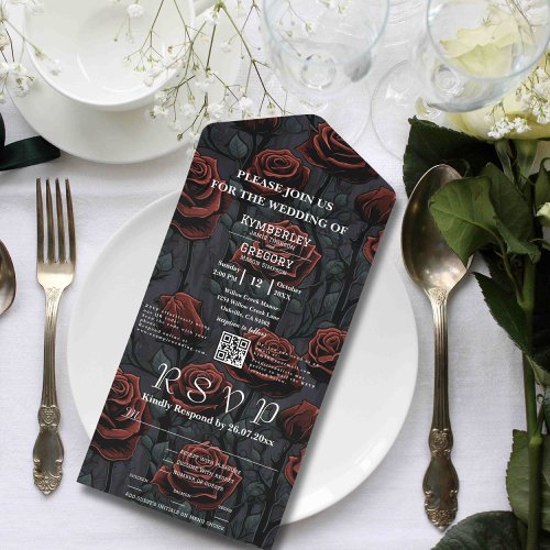 Dark Gothic Black Red Rose Floral Email Website All In One Invitation