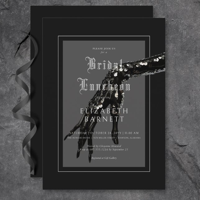 Dark Gothic Black Sequin Hand Bridal Luncheon Invitation (Dark Gothic Black Sequin Hand Bridal Luncheon Invitation)