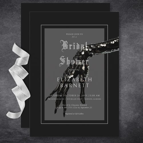 Dark Gothic Black Sequin Hand Bridal Shower Invitation