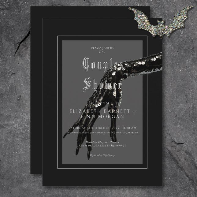 Dark Gothic Black Sequin Hand Couples Shower Invitation (Dark Gothic Black Sequin Hand Couples Shower Invitation)
