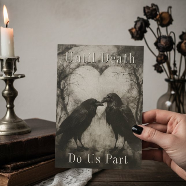 Dark Gothic Black & Tan Raven Couple Wedding Invitation (Creator Uploaded)