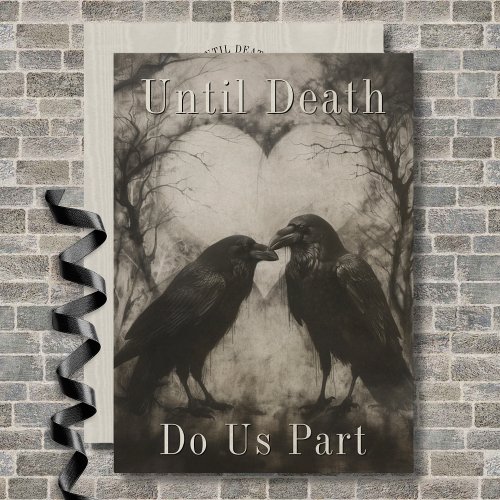 Dark Gothic Black  Tan Raven Couple Wedding Invitation