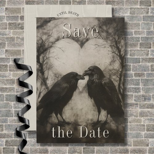 Dark Gothic Black  Tan Raven Couple Wedding Save The Date