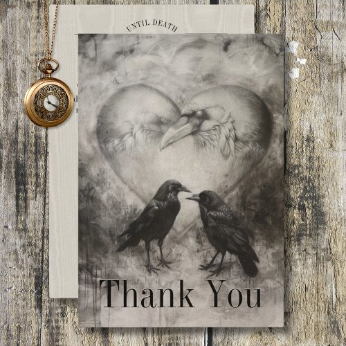 Dark Gothic Black  Tan Raven Couple Wedding Thank You Card