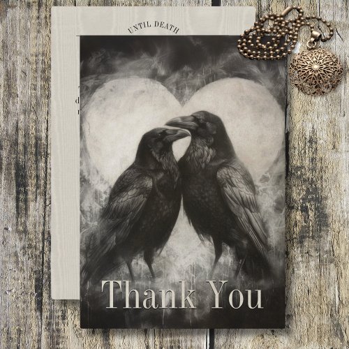 Dark Gothic Black  Tan Raven Couple Wedding Thank You Card