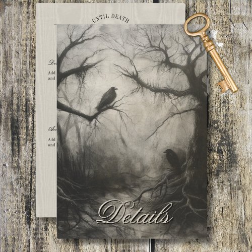 Dark Gothic Black  Tan Raven Script Details Enclosure Card