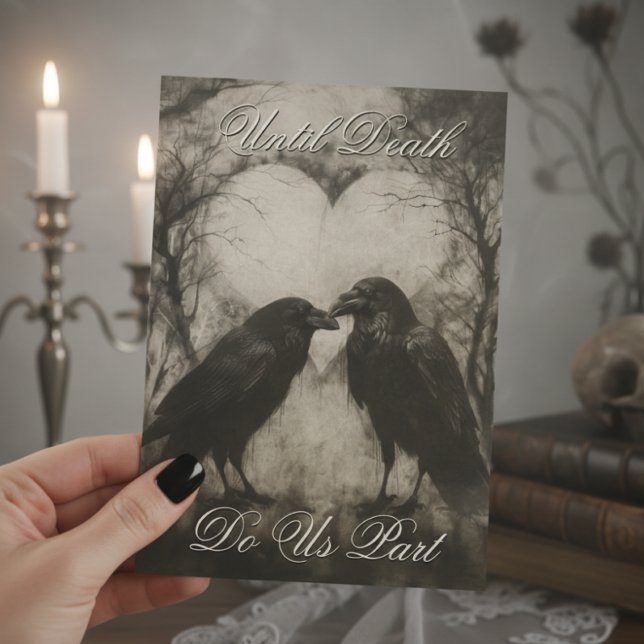 Dark Gothic Black & Tan Raven Script Wedding Invitation (Creator Uploaded)