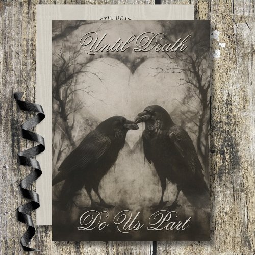 Dark Gothic Black  Tan Raven Script Wedding Invitation
