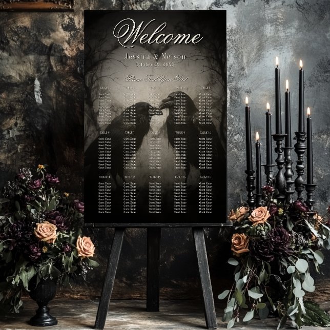 Dark Gothic Black & Tan Raven Wedding Seating Foam Board (Creator Uploaded)