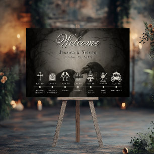 Dark Gothic Black & Tan Raven Wedding Timeline Foam Board