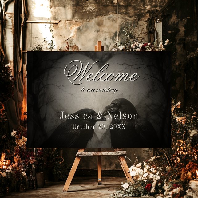 Dark Gothic Black & Tan Raven Wedding Welcome Foam Board (Creator Uploaded)