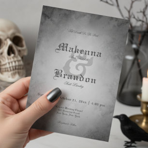 Dark Gothic Black Watercolor Moth Wedding Invitation