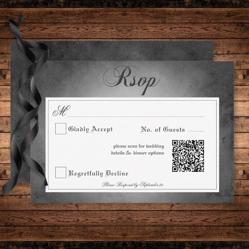 Dark Gothic Black Watercolor Moth Wedding QR Code RSVP Card