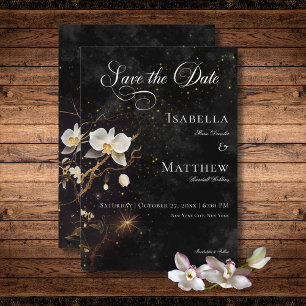 Dark Gothic Black & White Orchid Spells Wedding Save The Date