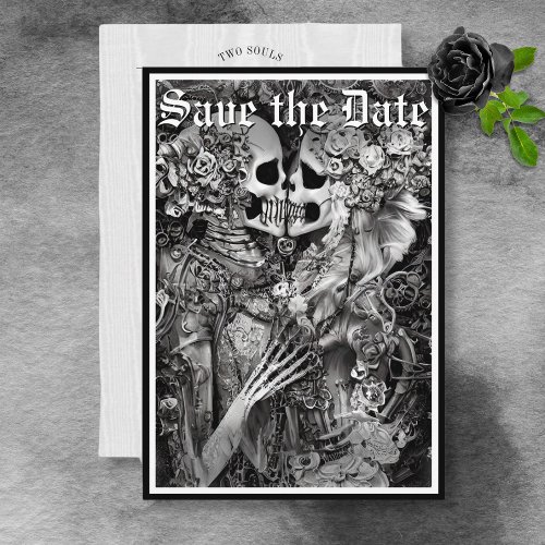 Dark Gothic Black  White Skeleton Couple Save The Date