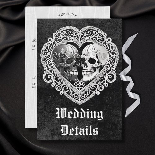 Dark Gothic Black White Skull Couple Heart Details Enclosure Card
