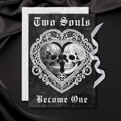 Dark Gothic Black  White Skull Couple Heart Invitation