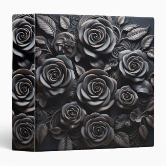 Dark Gothic Boho Black Roses Floral 3 Ring Binder