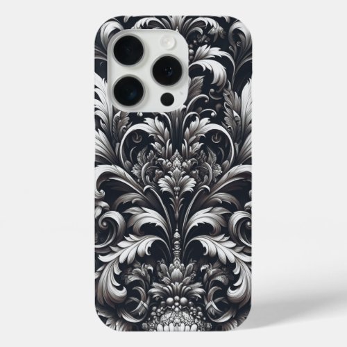 Dark Gothic Bold Ornamental Floral Pattern  iPhone 15 Pro Case