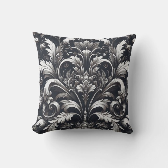 Dark Gothic Bold Ornamental Floral Pattern  Throw Pillow (Front)