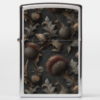 Dark Gothic Botanical Thistle Seamless Pattern Zippo Lighter