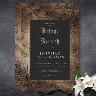 Dark Gothic Brown & Black Spider Web Bridal Brunch Invitation