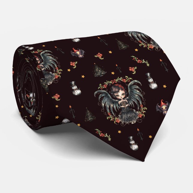 Dark Gothic Christmas Angel Neck Tie (Rolled)