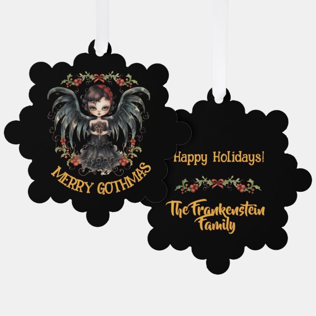 Dark Gothic Christmas Angel Ornament Card (Front/Back)