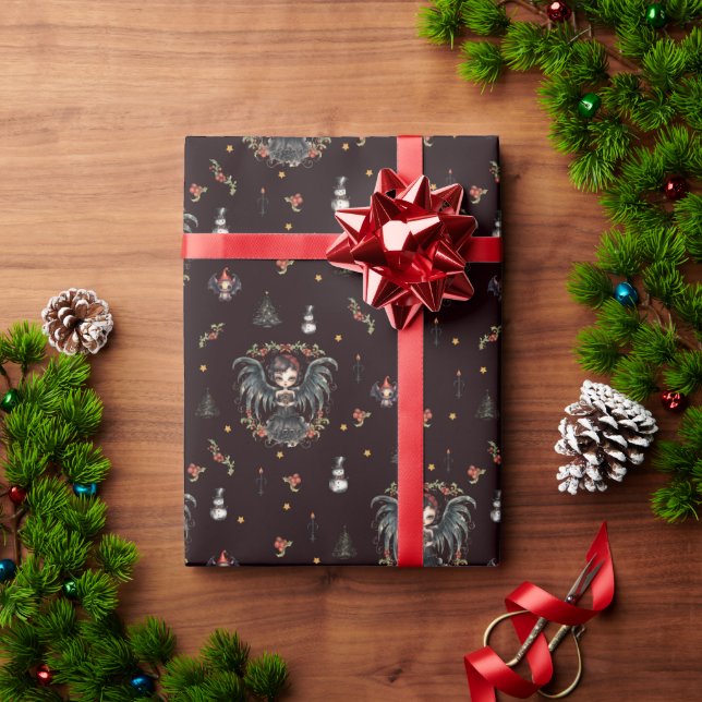 Dark Gothic Christmas Angel Wrapping Paper (Holiday Gift)