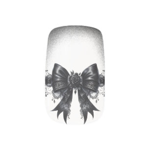 Dark Gothic Coquette Black Halloween Bow Minx Nail Art