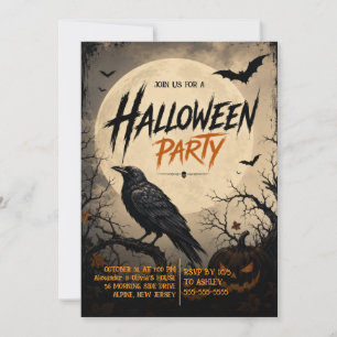 Dark Gothic Crow Halloween Party Invitation