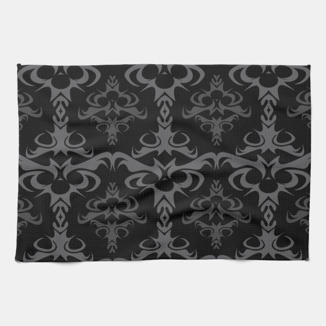 Dark Gothic Damask Pattern Towel (Horizontal)