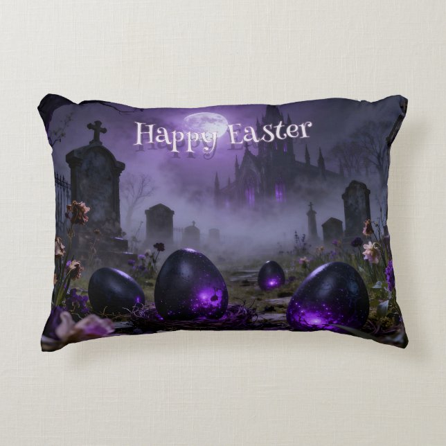 Dark Gothic Easter Scene with Glowing Eggs Accent Pillow (Front)