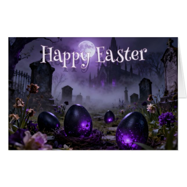 Dark Gothic Easter Scene with Glowing Eggs Card (Front Horizontal)