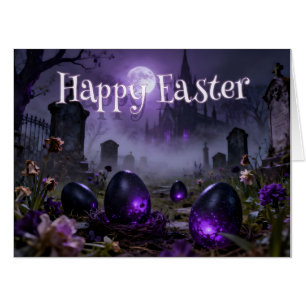 Dark Gothic Easter Scene with Glowing Eggs Card