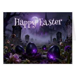 Dark Gothic Easter Scene with Glowing Eggs Card