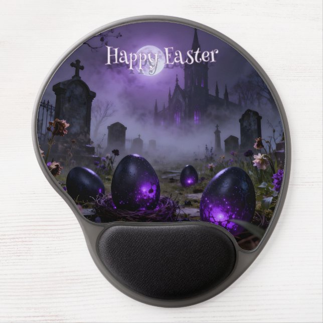 Dark Gothic Easter Scene with Glowing Eggs Gel Mouse Pad (Front)