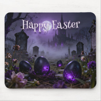 Dark Gothic Easter Scene with Glowing Eggs Mouse Pad